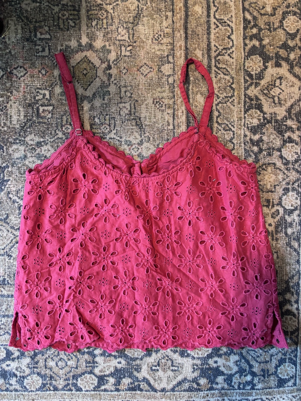 A&F Eyelet Spaghetti Strap Top in Deep Raspberry - Picture 2 of 4